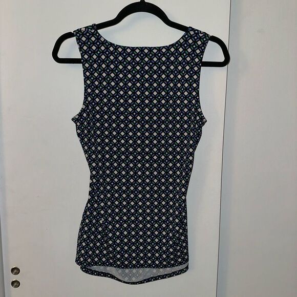 WHBM Women’s Tank Top Blouse Black Green Blue White Pattern Small EUC - Picture 4 of 9